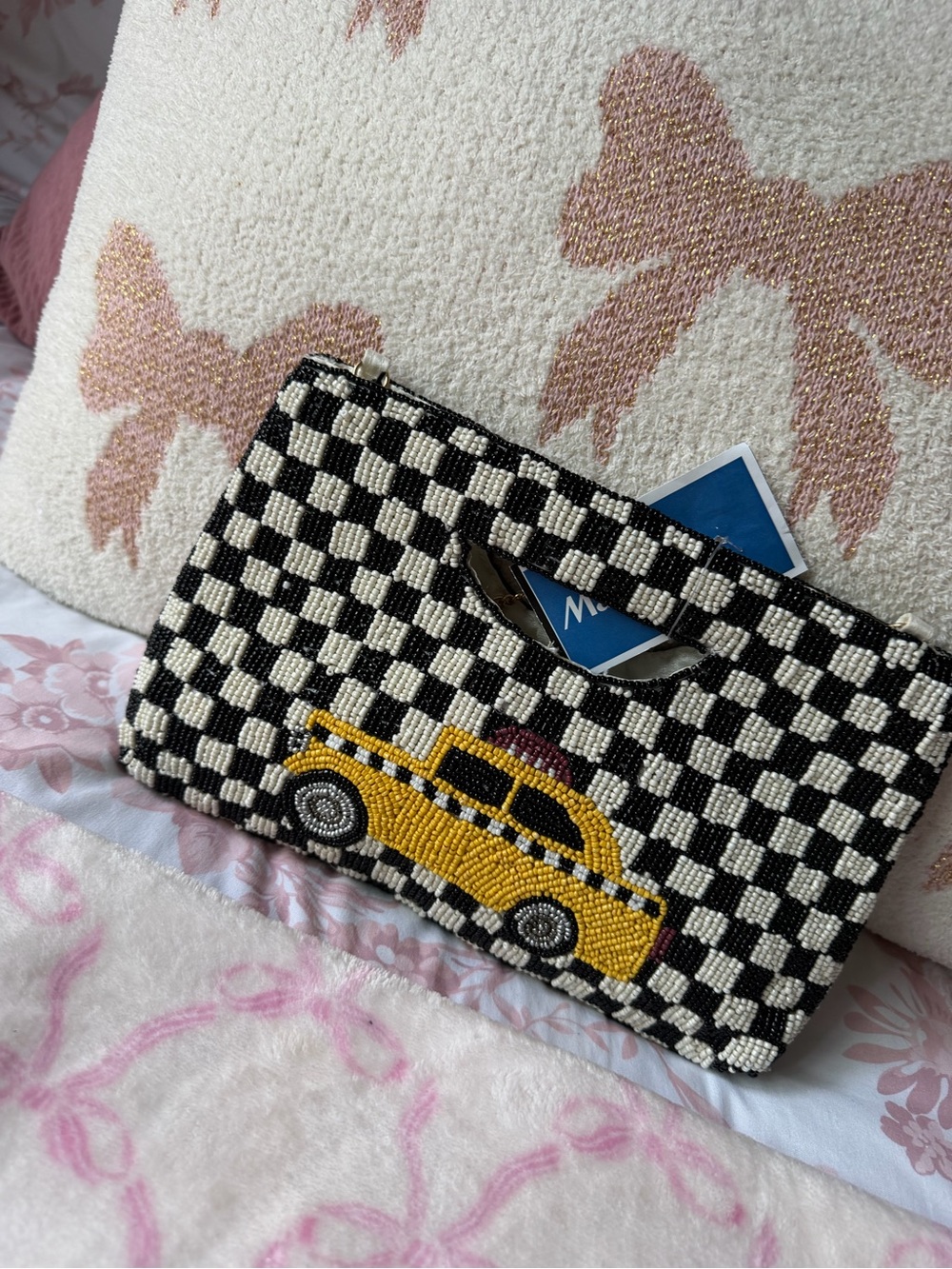 Marshalls Black and White Beaded Evening Clutch with Gold Chain